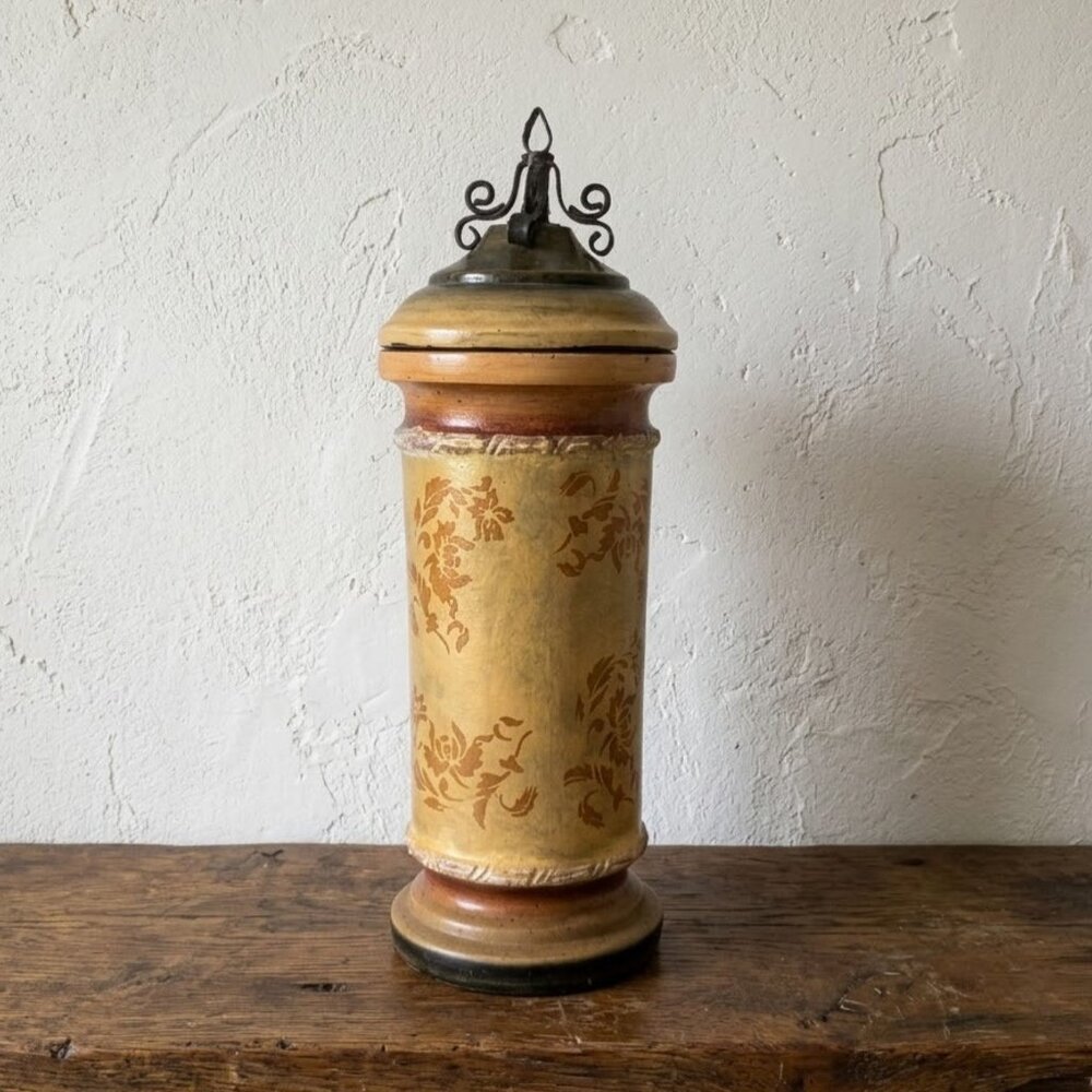French Country Terracotta Lidded Vase 16" Floral Urn Iron Finial Boho Tuscan Vtg